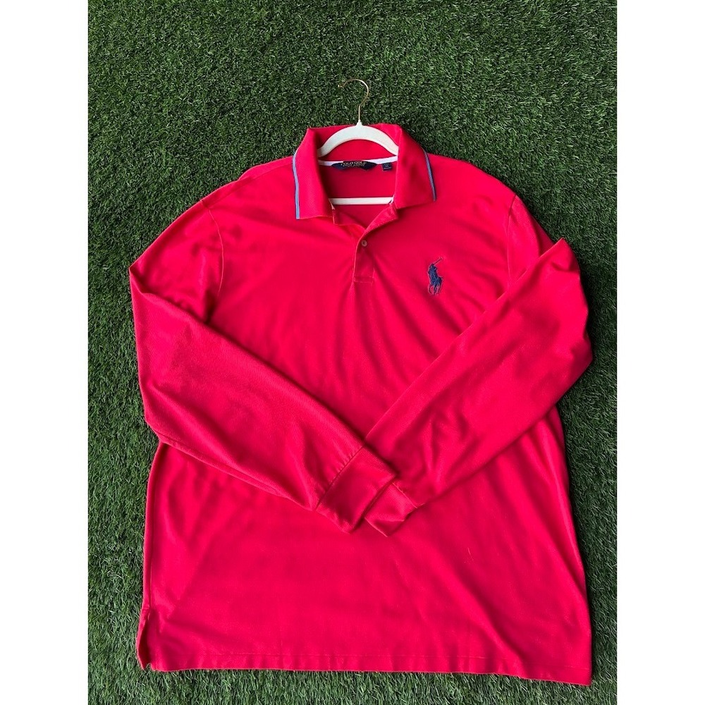 Polo Golf Ralph Lauren Performance Long Sleeve Big Pony Polo Shirt Red Men's XXL
